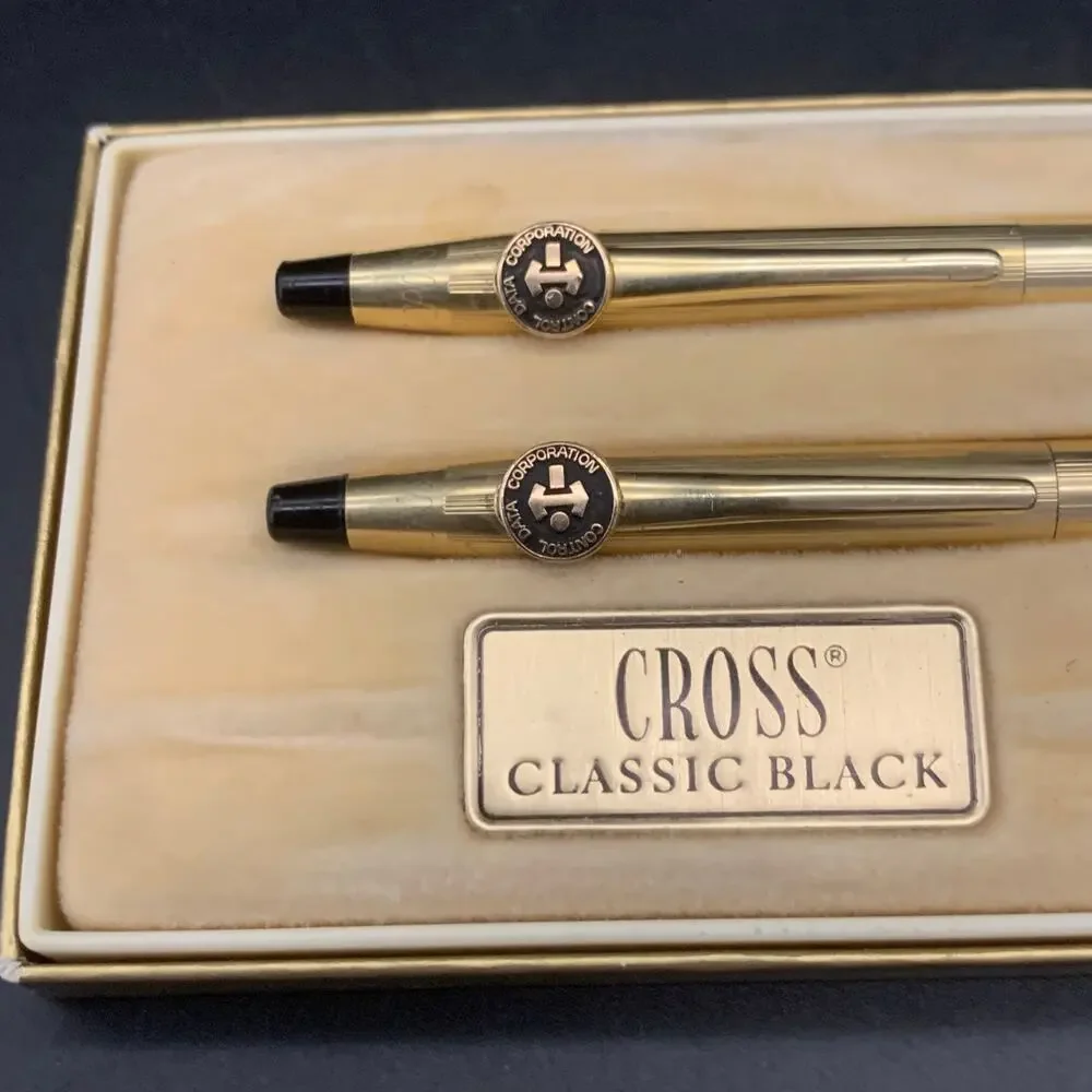 CROSS 12KT GF Control Data Corporation Gold Pen & Pencil Original Box Vintage